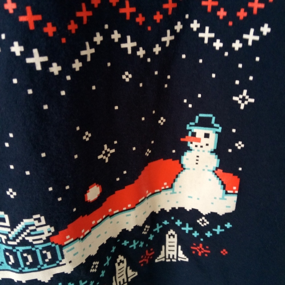 SPACE CHRISTMAS MENS LARGE SNOWMAN GRAPHIC T-SHIRT - Picture 4 of 8